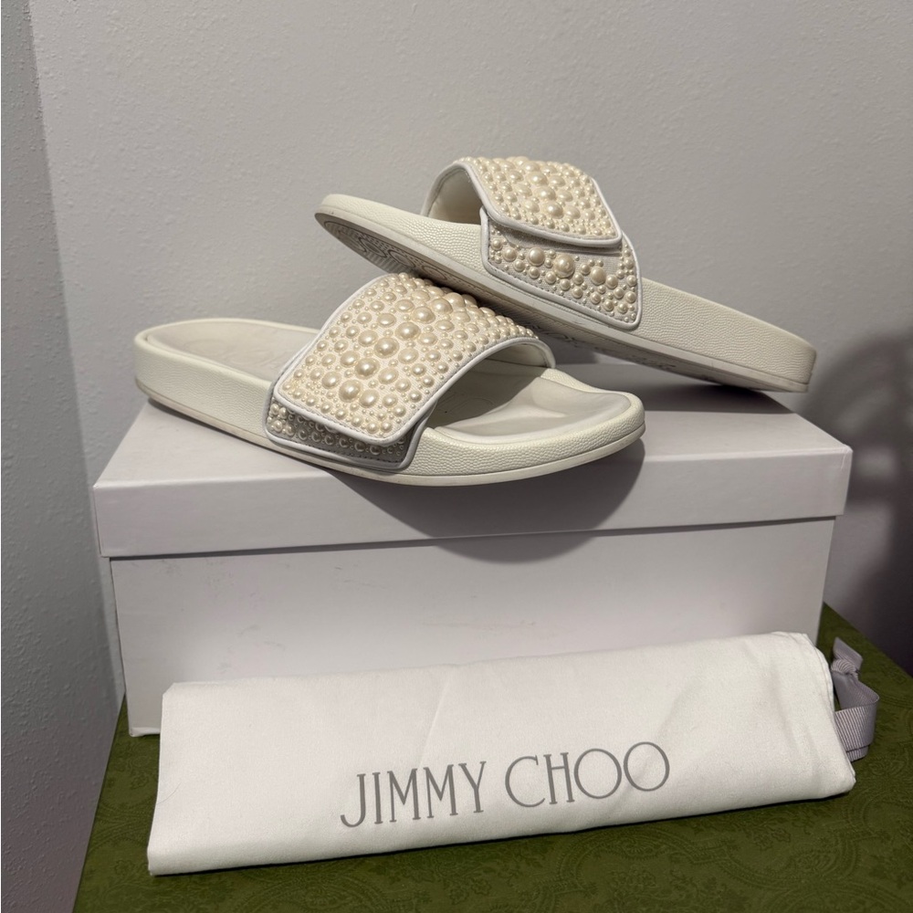 Jimmy Choo Ivory Pearl Embellished Slides